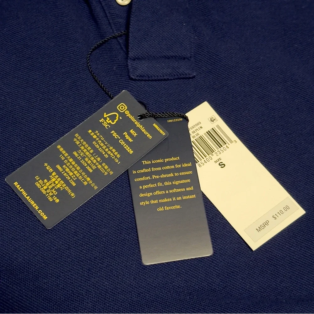 Authentic Ralph Lauren Short Sleeve Slim Fit Polo Core Replen Blue Men's Small